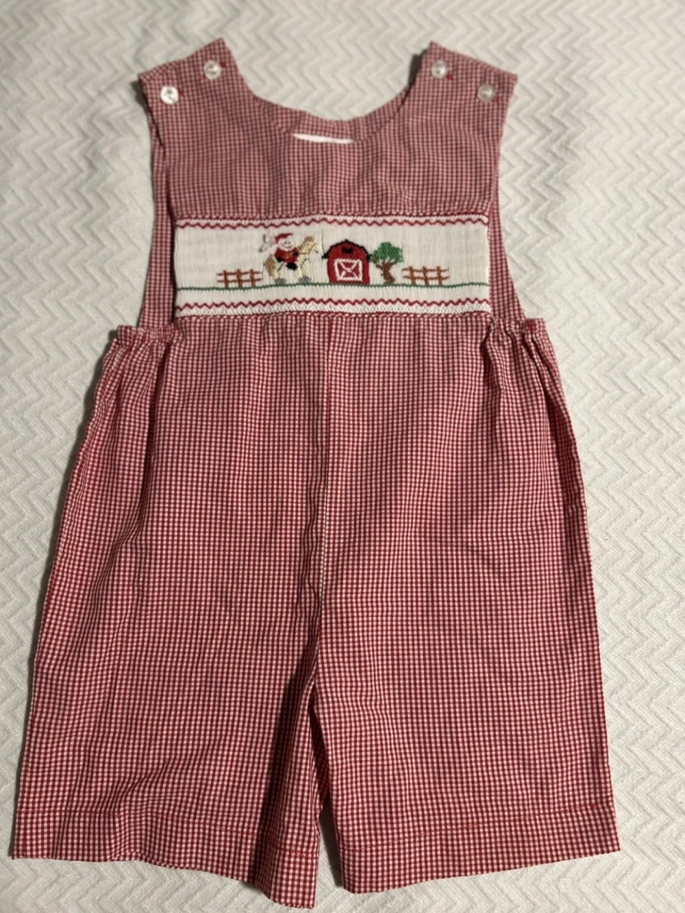 Sir John By Rosalina Smocked Santa Christmas Shortall Jon Jon Red Gingham Sz 2T